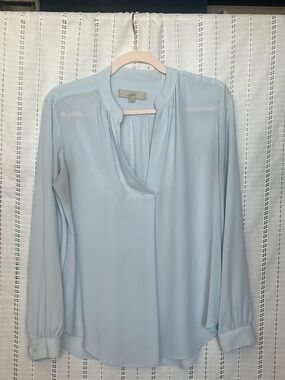 LOFT Pale Blue V-Neck Long Sleeve Blouse